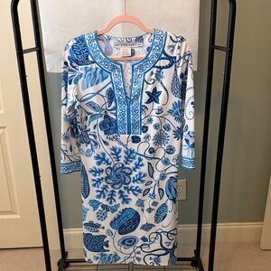Gretchen Scott Blue and White Patterned Dress